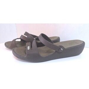Crocs Patricia Chocolate Brown Wedge Sandals Womens Size 8 Strappy Slides